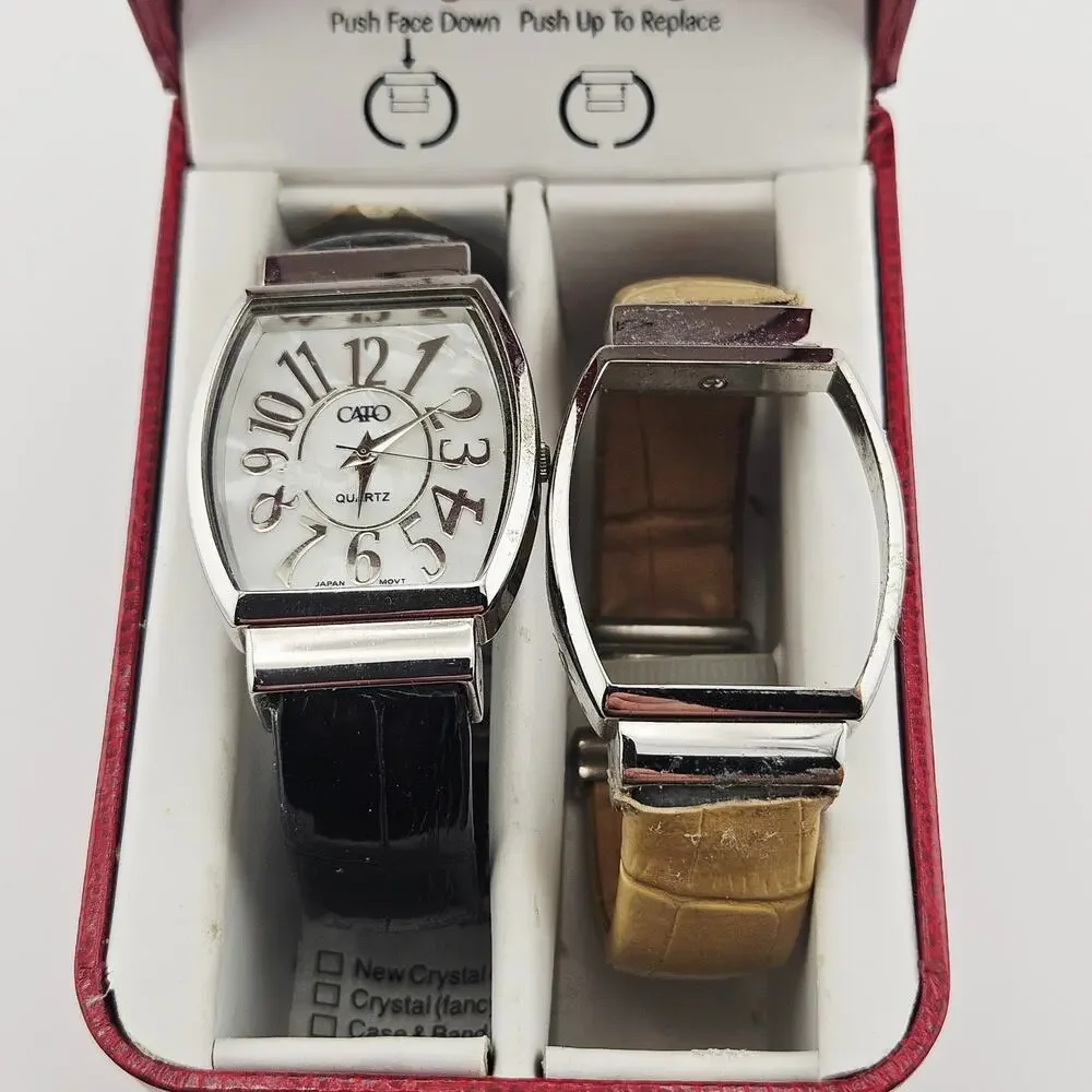 Cato Big Number Analog Watch Interchangeable Cuff Style Band Black Tan NEW